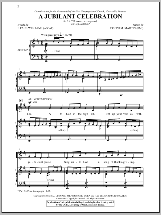 Learn to play Joseph M. Martin A Jubilant Celebration sheet music for SATB Choir in minutes. Price: 3.9900$ Joseph M. Martin A Jubilant Celebration sheet music notes and chords arranged for SATB Choir