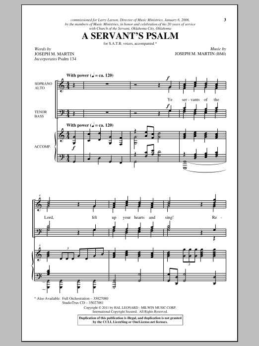 Learn to play Joseph M. Martin A Servant's Psalm sheet music for SATB Choir in minutes. Price: 3.9900$ Joseph M. Martin A Servant's Psalm sheet music notes and chords arranged for SATB Choir