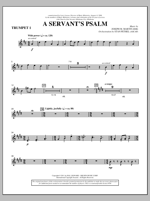 Learn to play Joseph M. Martin A Servant's Psalm - Bb Trumpet 1 sheet music for Choir Instrumental Pak in minutes. Price: 8.9900$ Joseph M. Martin A Servant's Psalm - Bb Trumpet 1 sheet music notes and chords arranged for Choir Instrumental Pak
