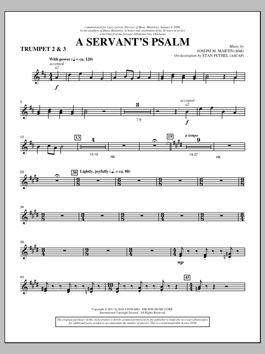 Learn to play Joseph M. Martin A Servant's Psalm - Bb Trumpet 2,3 sheet music for Choir Instrumental Pak in minutes. Price: 8.9900$ Joseph M. Martin A Servant's Psalm - Bb Trumpet 2,3 sheet music notes and chords arranged for Choir Instrumental Pak