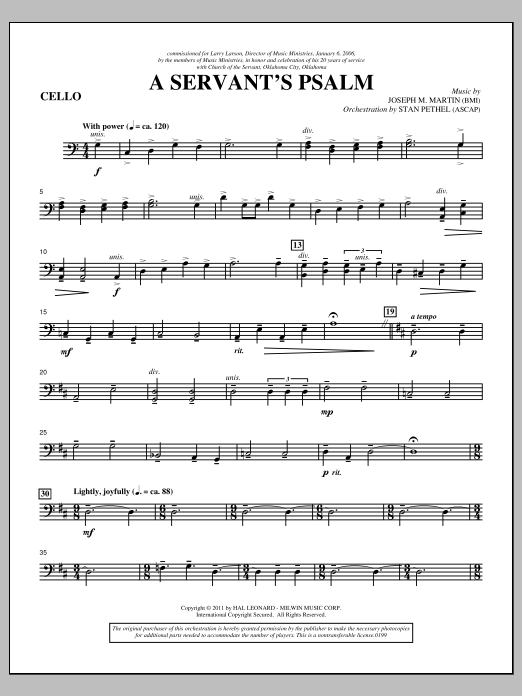 Learn to play Joseph M. Martin A Servant's Psalm - Cello sheet music for Choir Instrumental Pak in minutes. Price: 8.9900$ Joseph M. Martin A Servant's Psalm - Cello sheet music notes and chords arranged for Choir Instrumental Pak