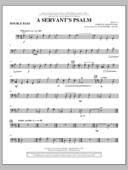 Learn to play Joseph M. Martin A Servant's Psalm - Double Bass sheet music for Choir Instrumental Pak in minutes. Price: 8.9900$ Joseph M. Martin A Servant's Psalm - Double Bass sheet music notes and chords arranged for Choir Instrumental Pak