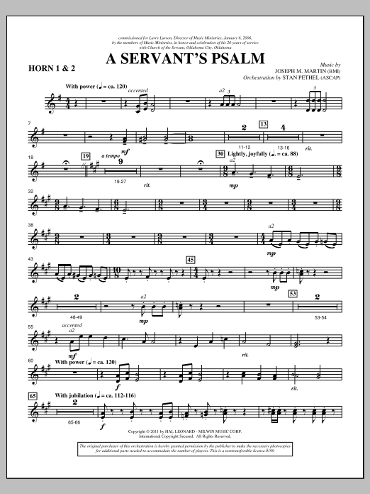 Learn to play Joseph M. Martin A Servant's Psalm - F Horn 1,2 sheet music for Choir Instrumental Pak in minutes. Price: 8.9900$ Joseph M. Martin A Servant's Psalm - F Horn 1,2 sheet music notes and chords arranged for Choir Instrumental Pak