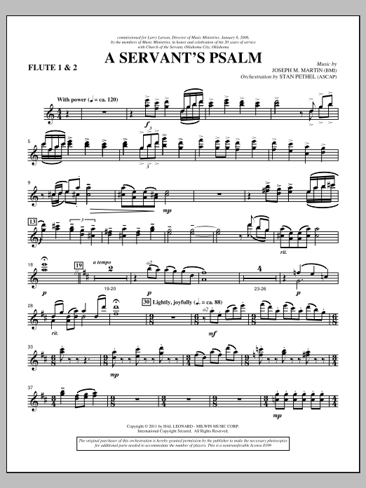 Learn to play Joseph M. Martin A Servant's Psalm - Flute 1 & 2 sheet music for Choir Instrumental Pak in minutes. Price: 8.9900$ Joseph M. Martin A Servant's Psalm - Flute 1 & 2 sheet music notes and chords arranged for Choir Instrumental Pak