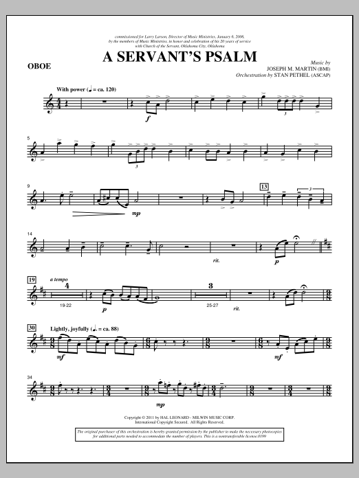 Learn to play Joseph M. Martin A Servant's Psalm - Oboe sheet music for Choir Instrumental Pak in minutes. Price: 8.9900$ Joseph M. Martin A Servant's Psalm - Oboe sheet music notes and chords arranged for Choir Instrumental Pak