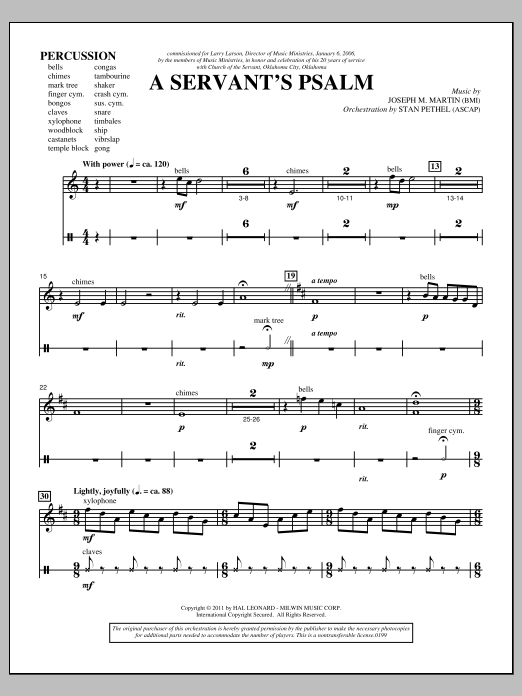 Learn to play Joseph M. Martin A Servant's Psalm - Percussion 1 & 2 sheet music for Choir Instrumental Pak in minutes. Price: 8.9900$ Joseph M. Martin A Servant's Psalm - Percussion 1 & 2 sheet music notes and chords arranged for Choir Instrumental Pak