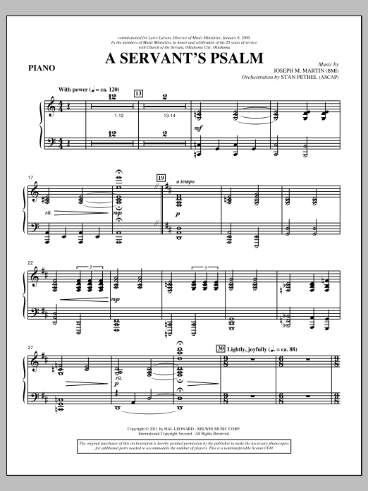 Learn to play Joseph M. Martin A Servant's Psalm - Piano sheet music for Choir Instrumental Pak in minutes. Price: 8.9900$ Joseph M. Martin A Servant's Psalm - Piano sheet music notes and chords arranged for Choir Instrumental Pak