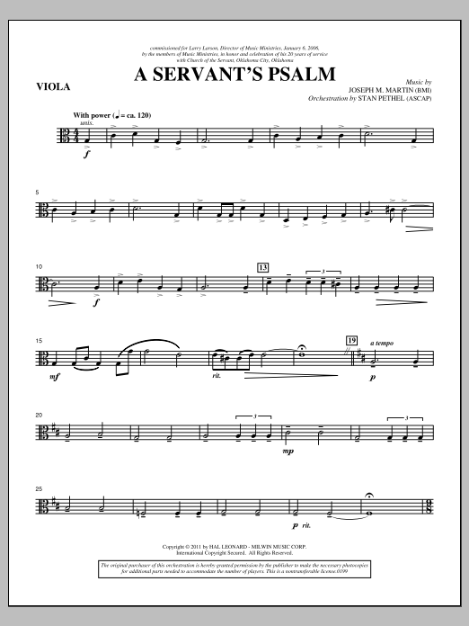 Learn to play Joseph M. Martin A Servant's Psalm - Viola sheet music for Choir Instrumental Pak in minutes. Price: 8.9900$ Joseph M. Martin A Servant's Psalm - Viola sheet music notes and chords arranged for Choir Instrumental Pak