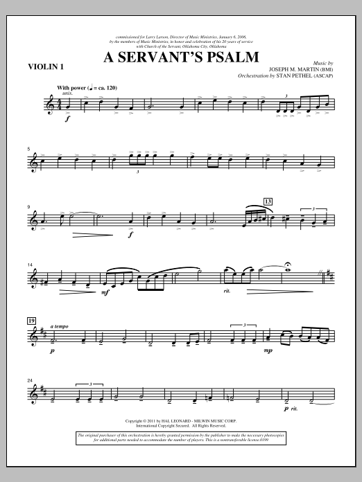 Learn to play Joseph M. Martin A Servant's Psalm - Violin 1 sheet music for Choir Instrumental Pak in minutes. Price: 8.9900$ Joseph M. Martin A Servant's Psalm - Violin 1 sheet music notes and chords arranged for Choir Instrumental Pak