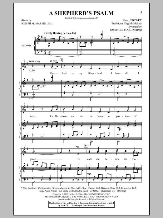 Learn to play Joseph M. Martin A Shepherd's Psalm sheet music for SATB Choir in minutes. Joseph M. Martin A Shepherd's Psalm sheet music notes and chords. Download Printable PDF.