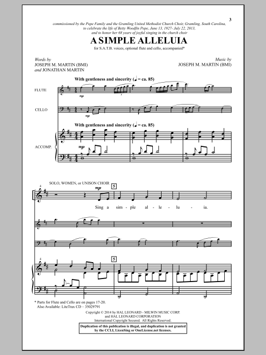 Learn to play Joseph M. Martin A Simple Alleluia sheet music for SATB Choir in minutes. Price: 3.9900$ Joseph M. Martin A Simple Alleluia sheet music notes and chords arranged for SATB Choir