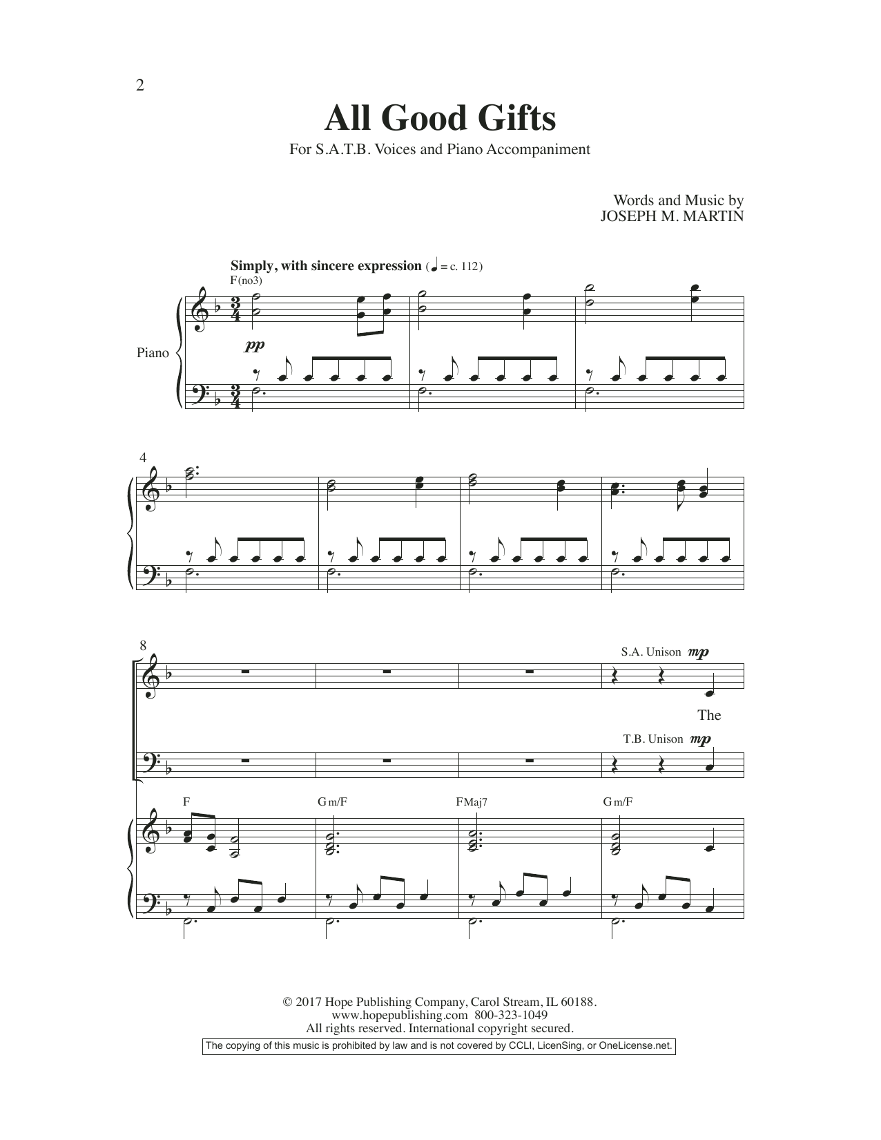Learn to play Joseph M. Martin All Good Gifts sheet music for SATB Choir in minutes. Price: 3.9900$ Joseph M. Martin All Good Gifts sheet music notes and chords arranged for SATB Choir