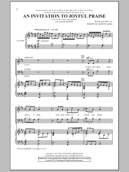 Learn to play Joseph M. Martin An Invitation To Joyful Praise sheet music for SATB Choir in minutes. Price: 3.9900$ Joseph M. Martin An Invitation To Joyful Praise sheet music notes and chords arranged for SATB Choir