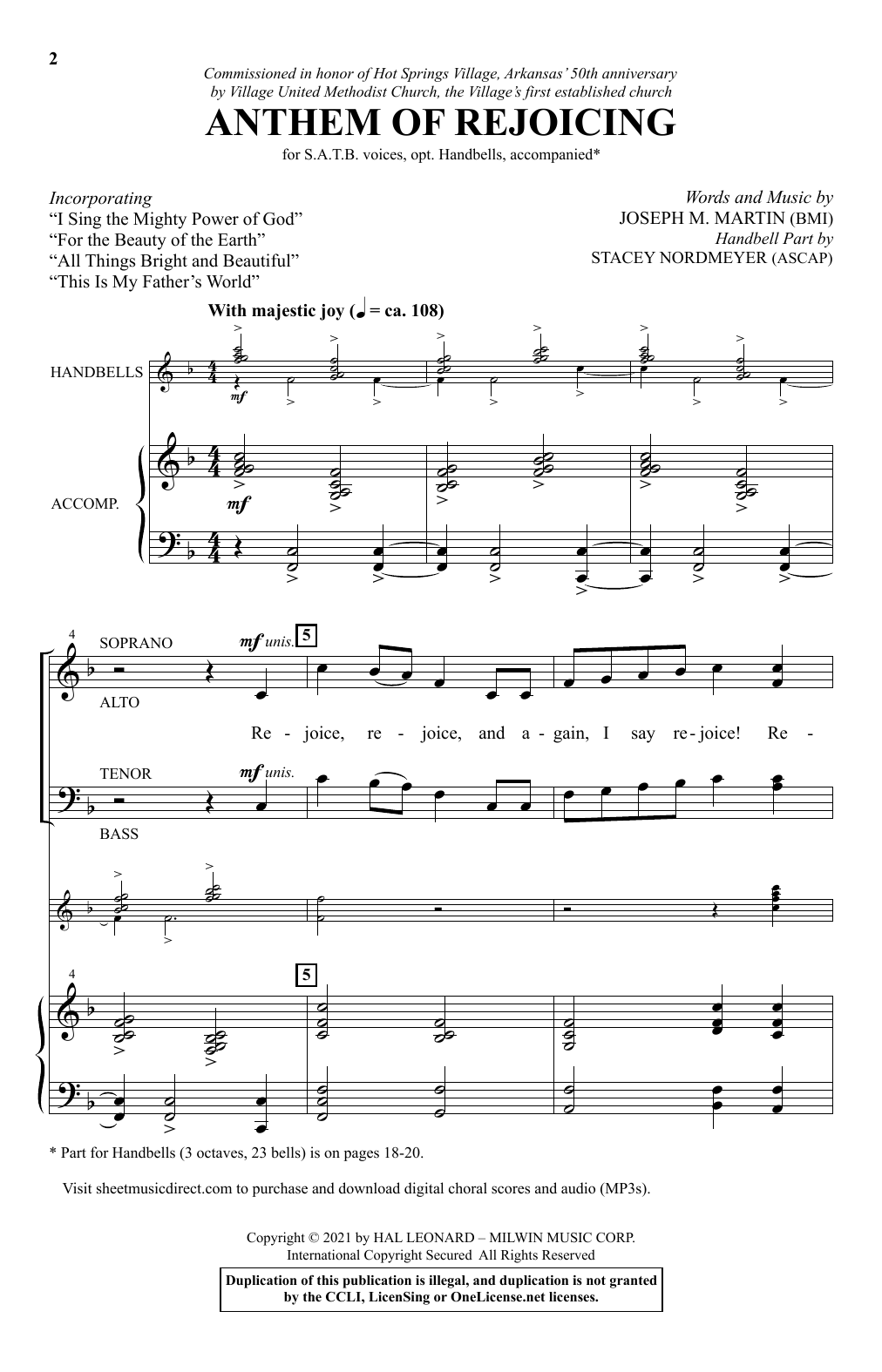 Learn to play Joseph M. Martin Anthem Of Rejoicing sheet music for SATB Choir in minutes. Price: 3.9900$ Joseph M. Martin Anthem Of Rejoicing sheet music notes and chords arranged for SATB Choir
