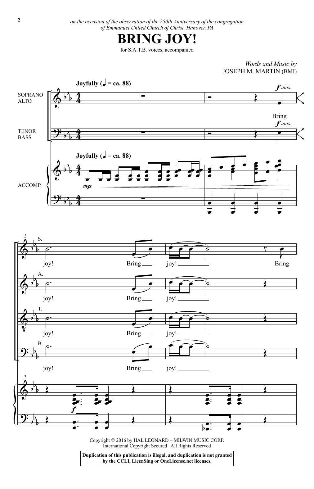 Learn to play Joseph M. Martin Bring Joy! sheet music for SATB Choir in minutes. Price: 3.9900$ Joseph M. Martin Bring Joy! sheet music notes and chords arranged for SATB Choir