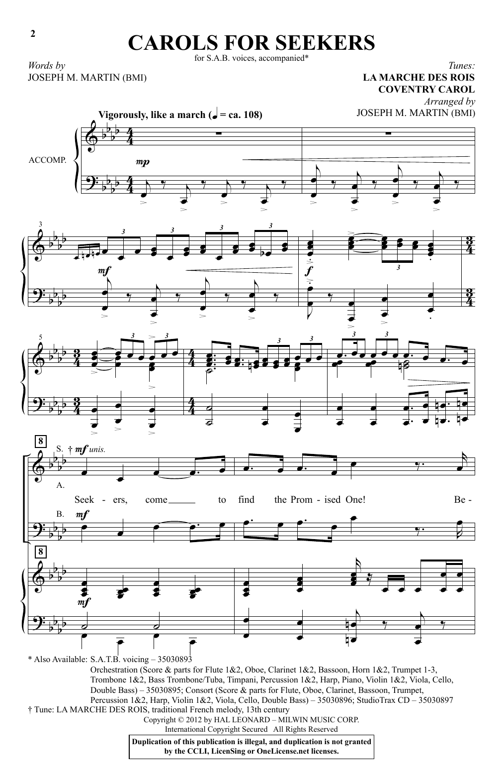 Learn to play Joseph M. Martin Carols For Seekers sheet music for SATB Choir in minutes. Price: 3.9900$ Joseph M. Martin Carols For Seekers sheet music notes and chords arranged for SATB Choir