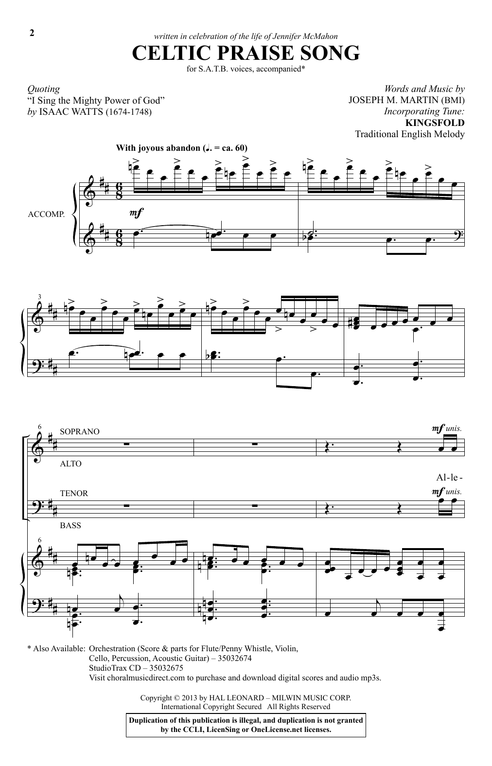 Learn to play Joseph M. Martin Celtic Praise Song sheet music for SATB Choir in minutes. Price: 3.9900$ Joseph M. Martin Celtic Praise Song sheet music notes and chords arranged for SATB Choir