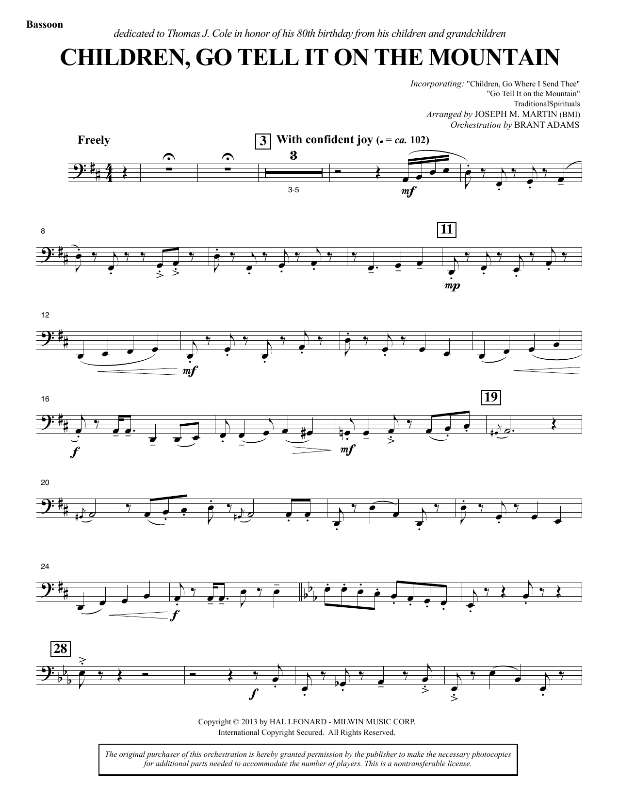 Learn to play Joseph M. Martin Children, Go Tell It on the Mountain - Bassoon sheet music for Choir Instrumental Pak in minutes. Price: 8.9900$ Joseph M. Martin Children, Go Tell It on the Mountain - Bassoon sheet music notes and chords arranged for Choir Instrumental Pak