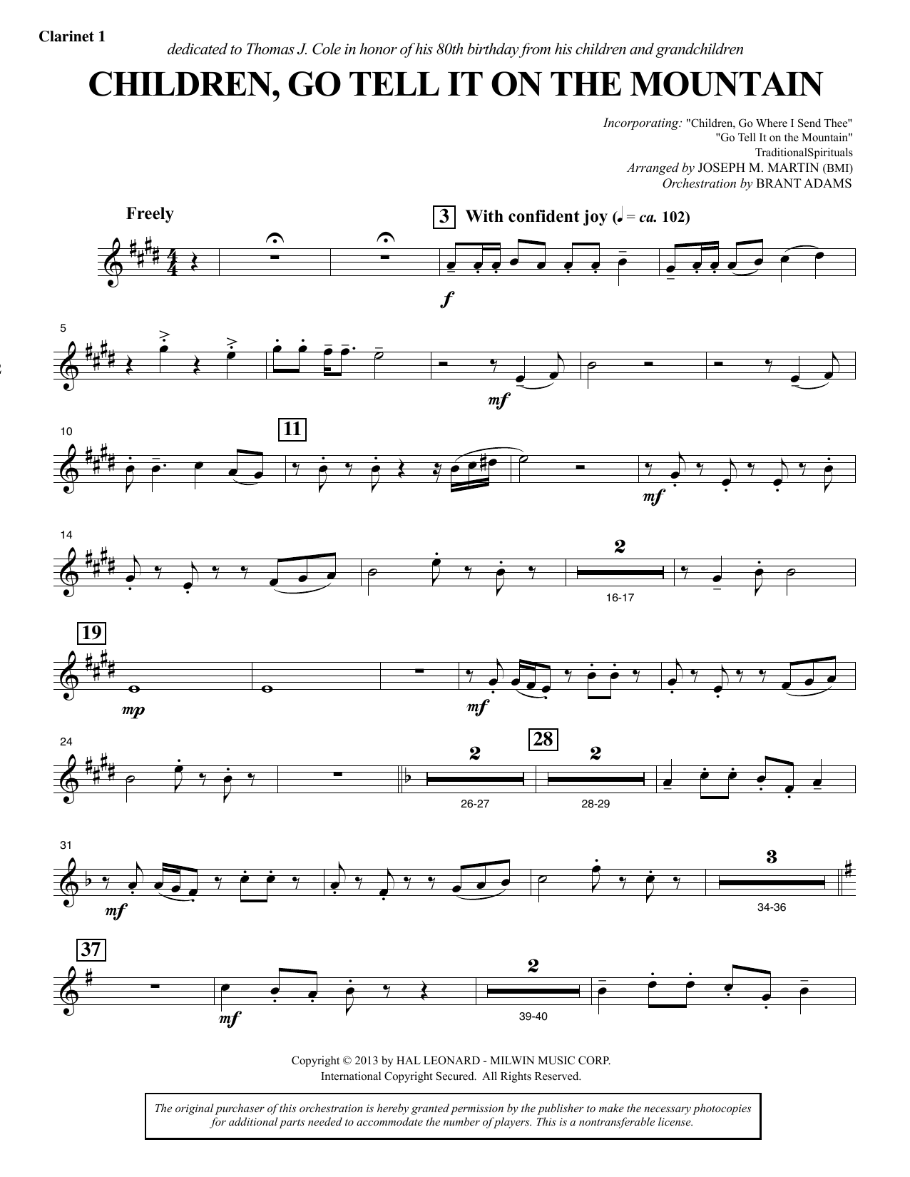 Learn to play Joseph M. Martin Children, Go Tell It on the Mountain - Bb Clarinet 1 sheet music for Choir Instrumental Pak in minutes. Price: 8.9900$ Joseph M. Martin Children, Go Tell It on the Mountain - Bb Clarinet 1 sheet music notes and chords arranged for Choir Instrumental Pak