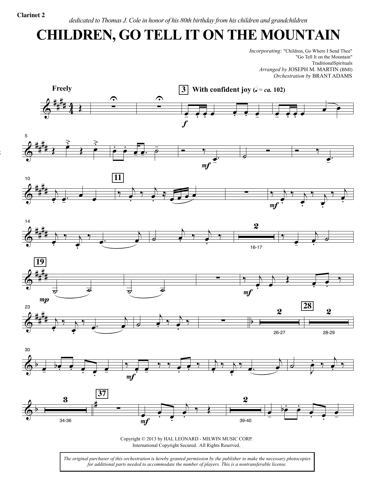 Learn to play Joseph M. Martin Children, Go Tell It on the Mountain - Bb Clarinet 2 sheet music for Choir Instrumental Pak in minutes. Price: 8.9900$ Joseph M. Martin Children, Go Tell It on the Mountain - Bb Clarinet 2 sheet music notes and chords arranged for Choir Instrumental Pak