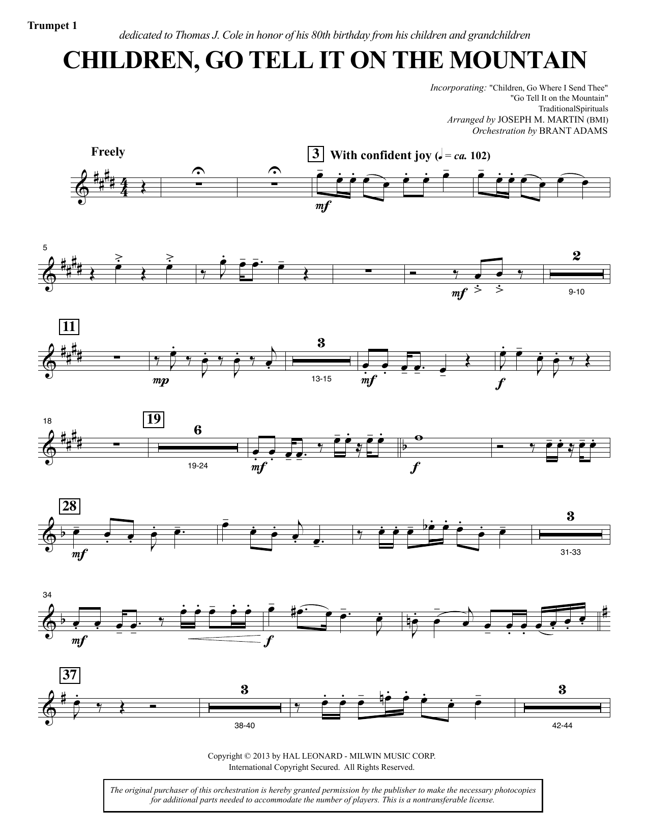 Learn to play Joseph M. Martin Children, Go Tell It on the Mountain - Bb Trumpet 1 sheet music for Choir Instrumental Pak in minutes. Price: 8.9900$ Joseph M. Martin Children, Go Tell It on the Mountain - Bb Trumpet 1 sheet music notes and chords arranged for Choir Instrumental Pak