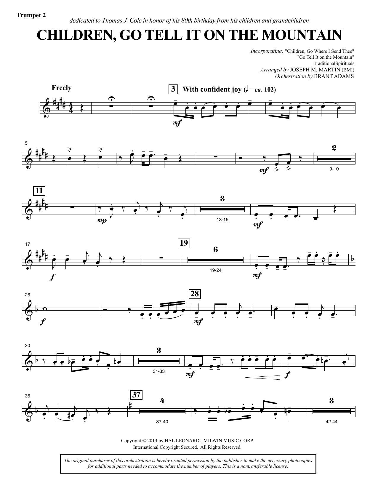Learn to play Joseph M. Martin Children, Go Tell It on the Mountain - Bb Trumpet 2 sheet music for Choir Instrumental Pak in minutes. Price: 8.9900$ Joseph M. Martin Children, Go Tell It on the Mountain - Bb Trumpet 2 sheet music notes and chords arranged for Choir Instrumental Pak