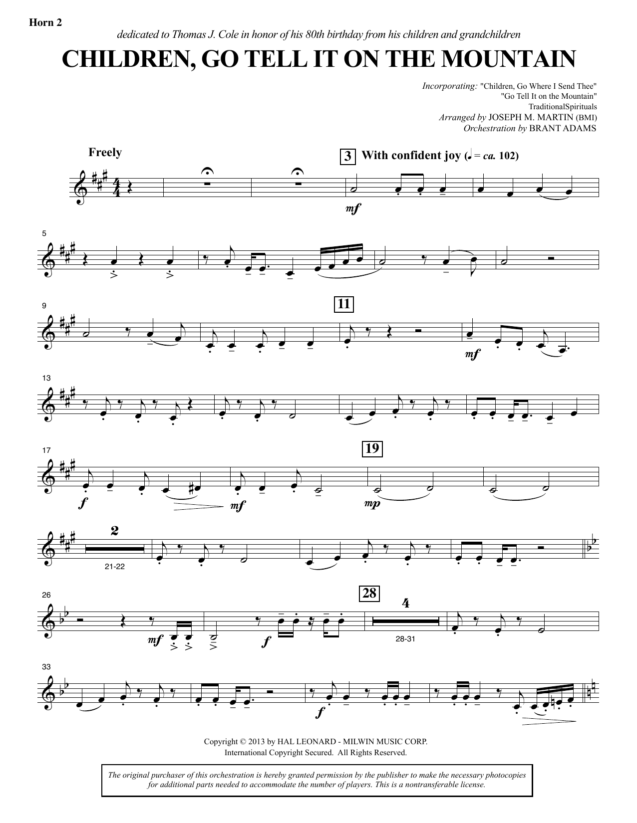 Learn to play Joseph M. Martin Children, Go Tell It on the Mountain - F Horn 2 sheet music for Choir Instrumental Pak in minutes. Price: 8.9900$ Joseph M. Martin Children, Go Tell It on the Mountain - F Horn 2 sheet music notes and chords arranged for Choir Instrumental Pak