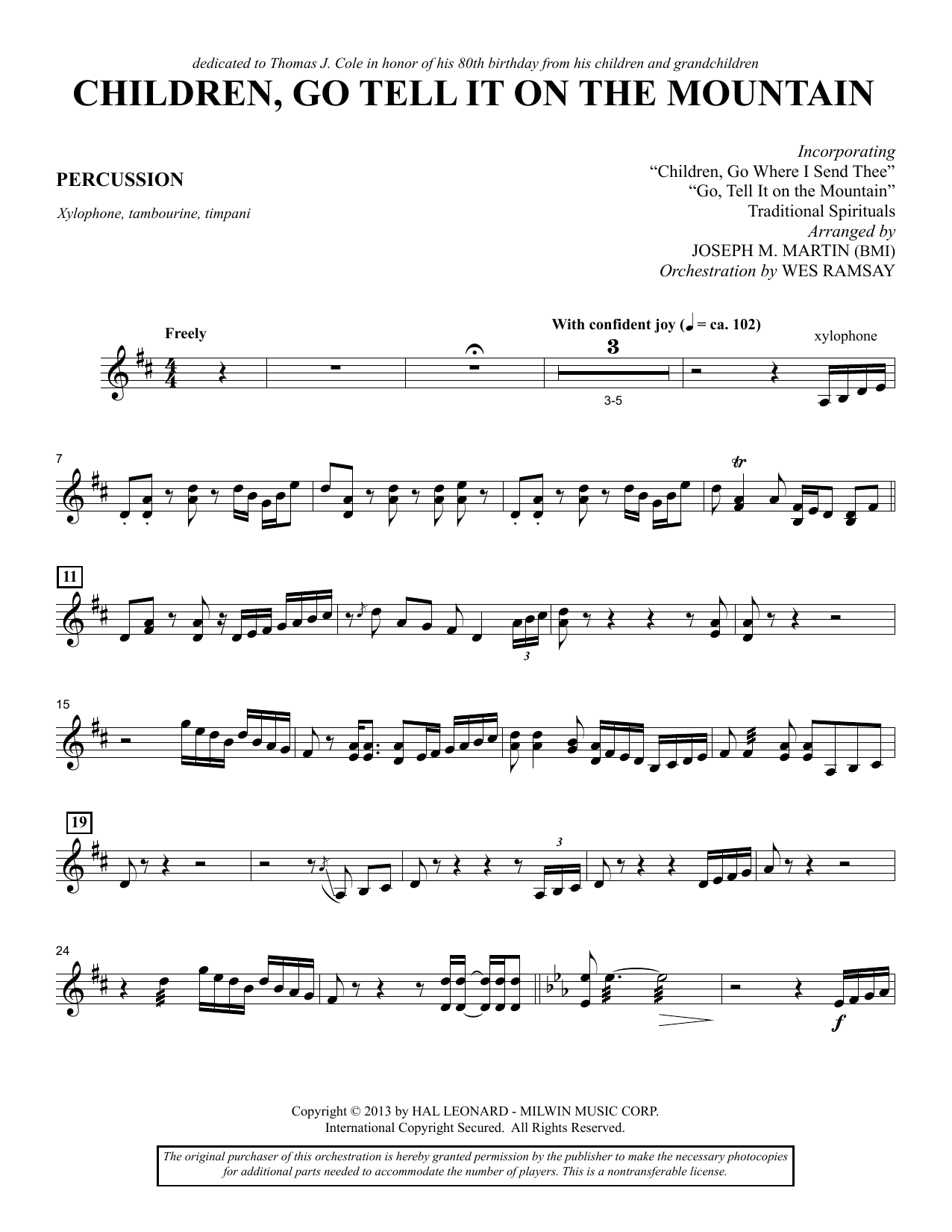 Learn to play Joseph M. Martin Children, Go Tell It on the Mountain - Percussion sheet music for Choir Instrumental Pak in minutes. Price: 8.9900$ Joseph M. Martin Children, Go Tell It on the Mountain - Percussion sheet music notes and chords arranged for Choir Instrumental Pak