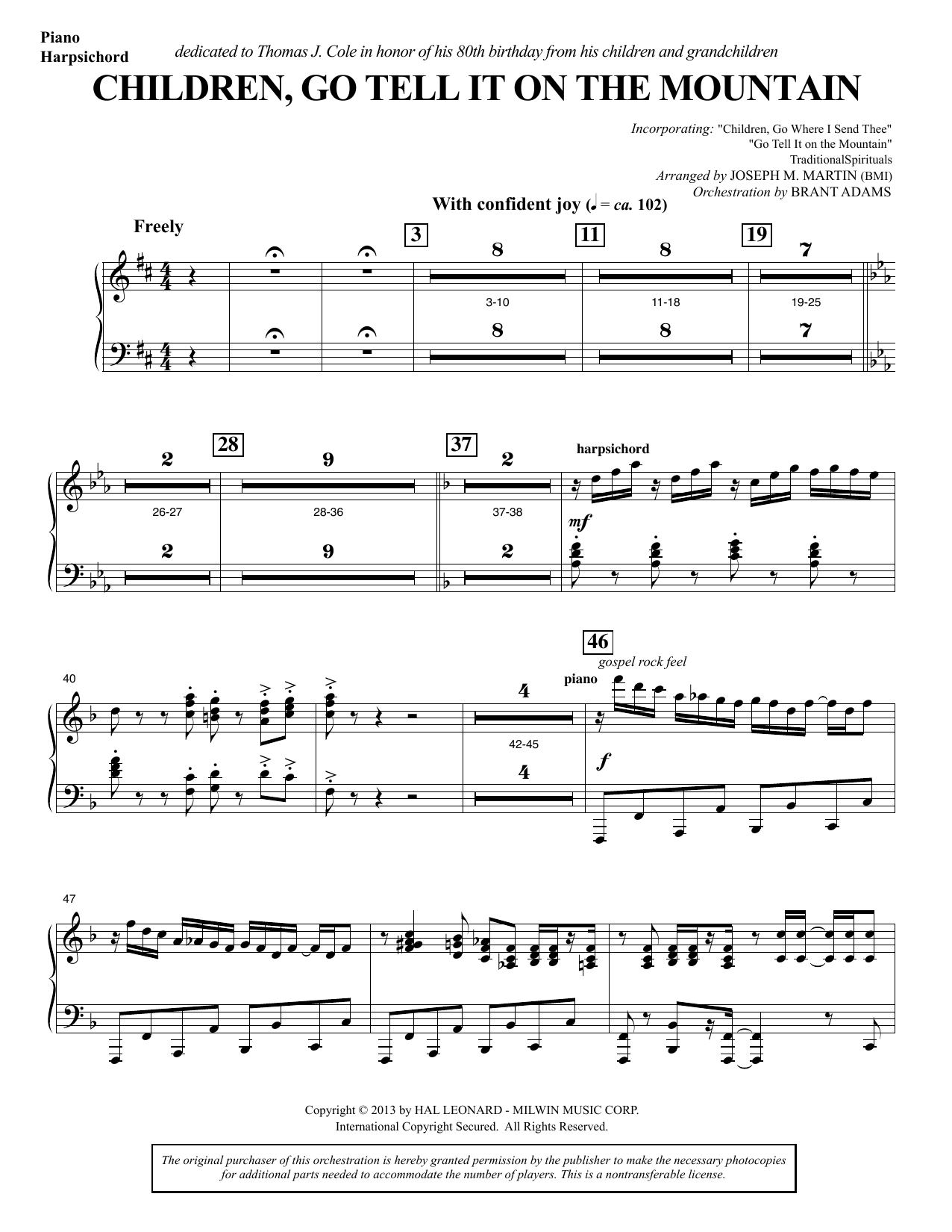 Learn to play Joseph M. Martin Children, Go Tell It on the Mountain - Piano sheet music for Choir Instrumental Pak in minutes. Price: 8.9900$ Joseph M. Martin Children, Go Tell It on the Mountain - Piano sheet music notes and chords arranged for Choir Instrumental Pak
