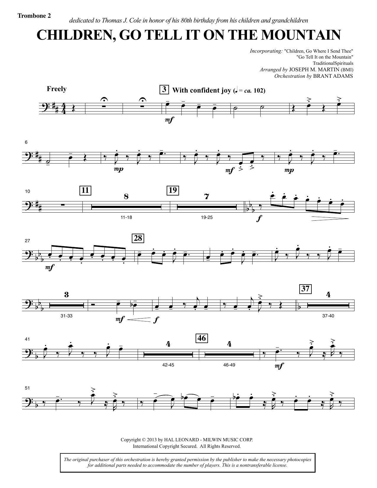 Learn to play Joseph M. Martin Children, Go Tell It on the Mountain - Trombone 2 sheet music for Choir Instrumental Pak in minutes. Price: 8.9900$ Joseph M. Martin Children, Go Tell It on the Mountain - Trombone 2 sheet music notes and chords arranged for Choir Instrumental Pak