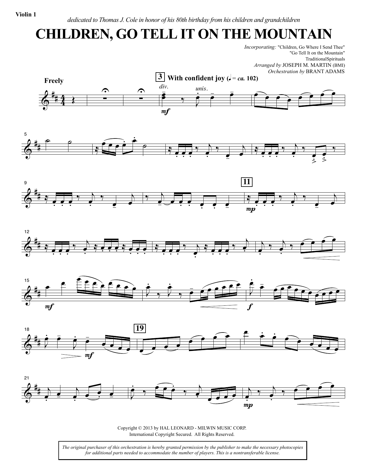Learn to play Joseph M. Martin Children, Go Tell It on the Mountain - Violin 1 sheet music for Choir Instrumental Pak in minutes. Price: 8.9900$ Joseph M. Martin Children, Go Tell It on the Mountain - Violin 1 sheet music notes and chords arranged for Choir Instrumental Pak