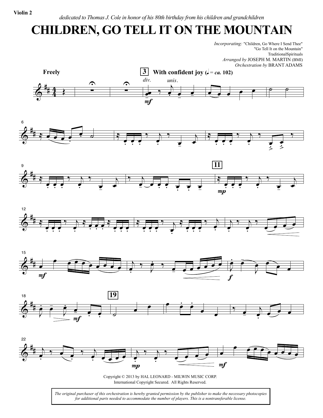 Learn to play Joseph M. Martin Children, Go Tell It on the Mountain - Violin 2 sheet music for Choir Instrumental Pak in minutes. Price: 8.9900$ Joseph M. Martin Children, Go Tell It on the Mountain - Violin 2 sheet music notes and chords arranged for Choir Instrumental Pak