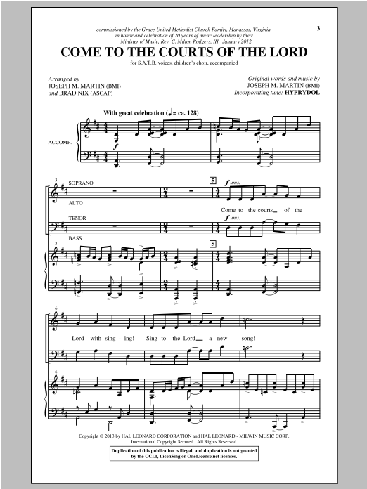 Joseph M. Martin Come To The Courts Of The Lord sheet music notes and chords arranged for SATB Choir