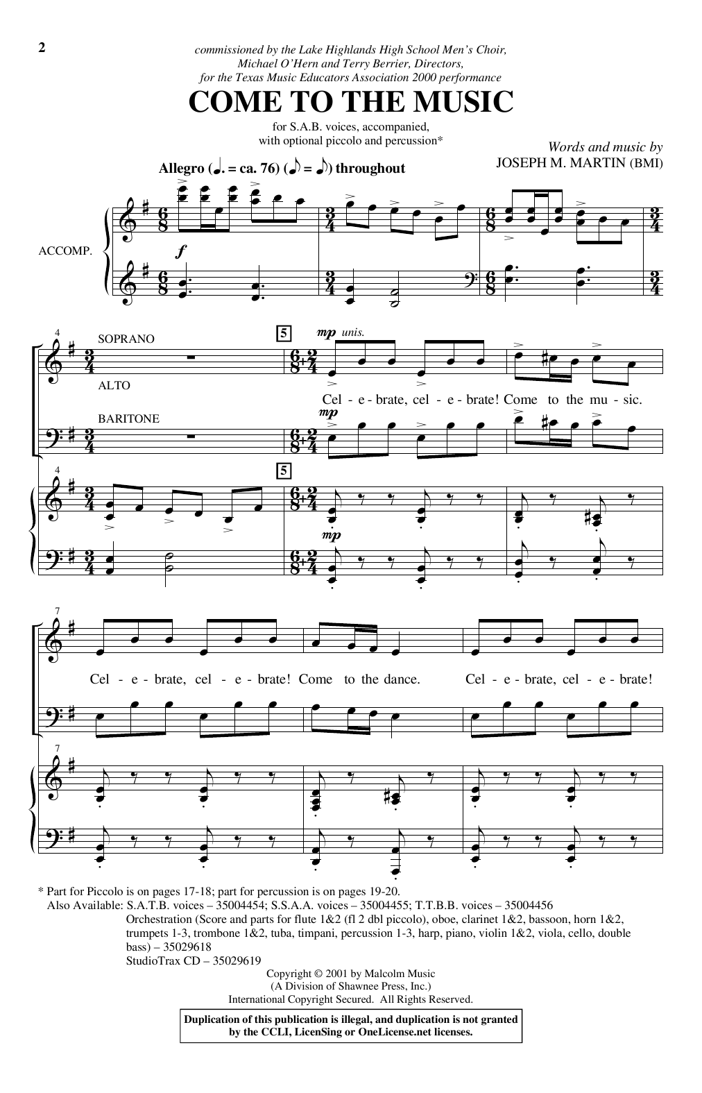 Learn to play Joseph M. Martin Come To The Music sheet music for SAB Choir in minutes. Price: 3.9900$ Joseph M. Martin Come To The Music sheet music notes and chords arranged for SAB Choir
