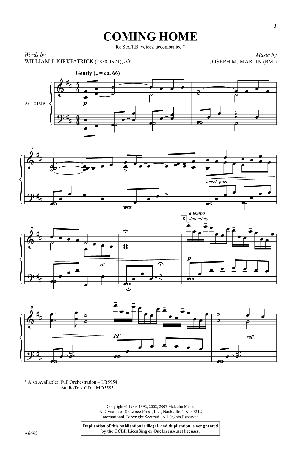 Joseph M. Martin Coming Home sheet music notes and chords. Download Printable PDF.