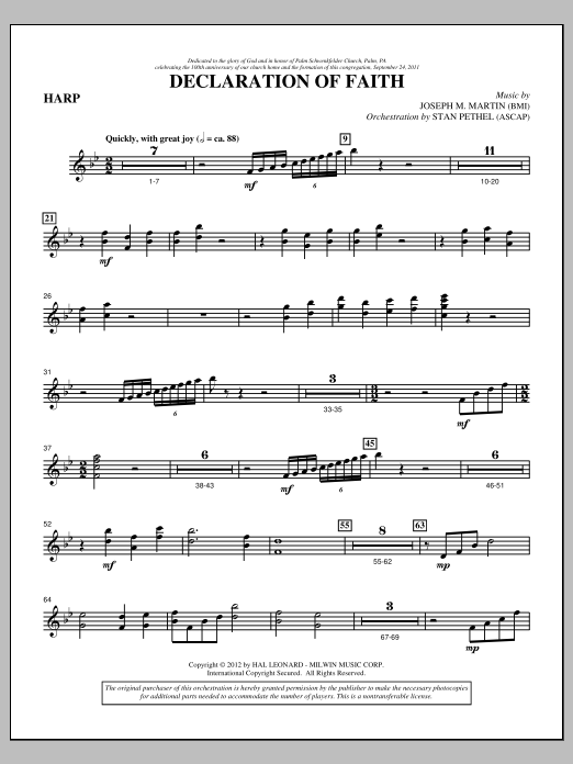 Learn to play Joseph M. Martin Declaration Of Faith - Harp sheet music for Choir Instrumental Pak in minutes. Price: 8.9900$ Joseph M. Martin Declaration Of Faith - Harp sheet music notes and chords arranged for Choir Instrumental Pak