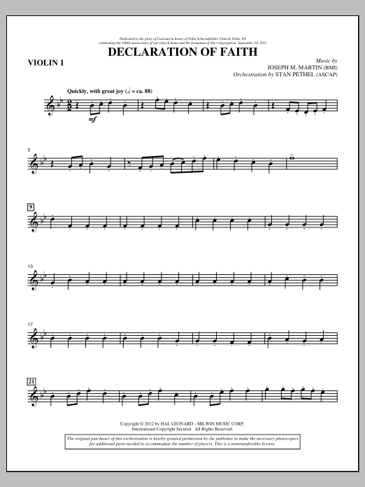 Learn to play Joseph M. Martin Declaration Of Faith - Violin 1 sheet music for Choir Instrumental Pak in minutes. Price: 8.9900$ Joseph M. Martin Declaration Of Faith - Violin 1 sheet music notes and chords arranged for Choir Instrumental Pak