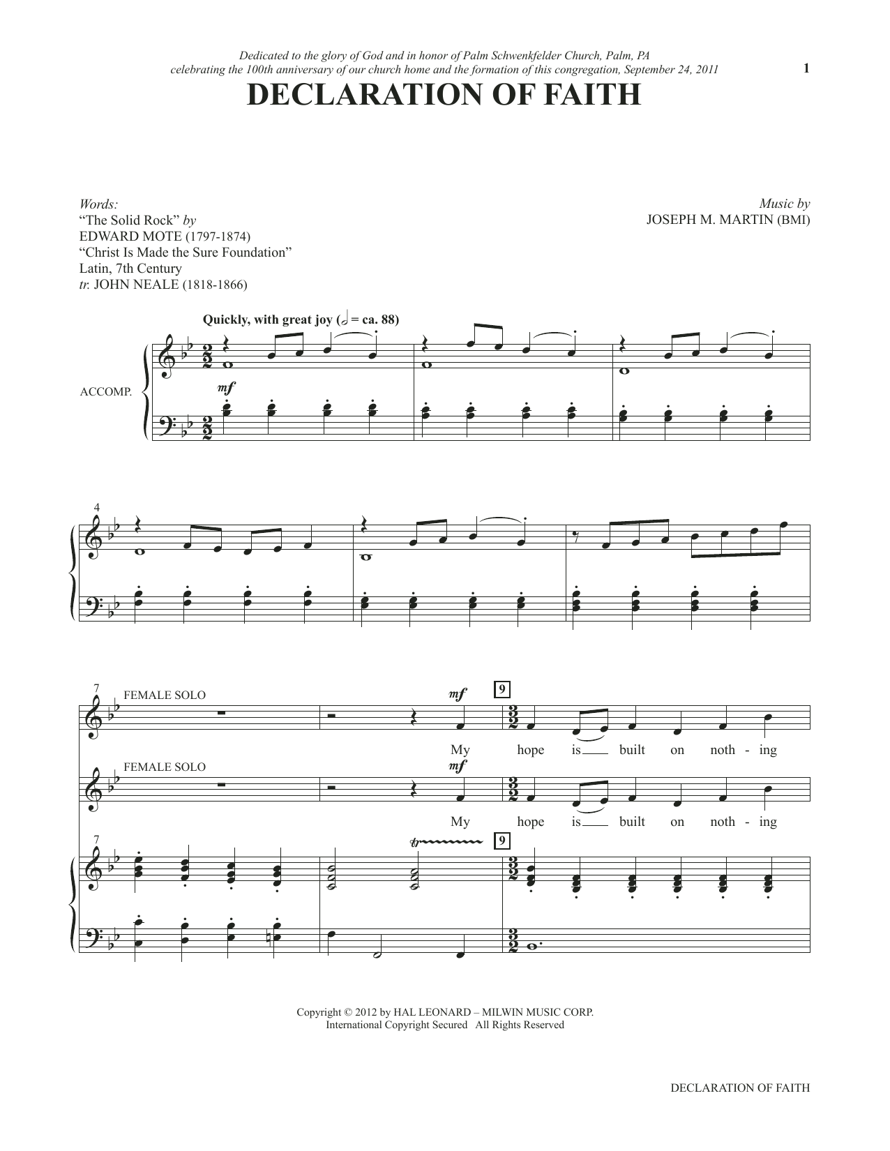 Learn to play Joseph M. Martin Declaration Of Faith (from Voices Together: Duets for Sanctuary Singers) sheet music for Vocal Duet in minutes. Price: 6.9900$ Joseph M. Martin Declaration Of Faith (from Voices Together: Duets for Sanctuary Singers) sheet music notes and chords arranged for Vocal Duet