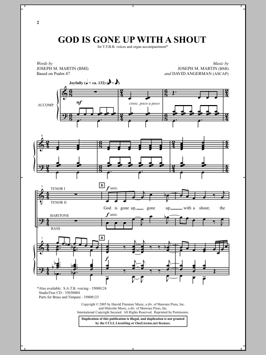 Learn to play Joseph M. Martin God Is Gone Up With A Shout sheet music for TTBB Choir in minutes. Price: 3.9900$ Joseph M. Martin God Is Gone Up With A Shout sheet music notes and chords arranged for TTBB Choir