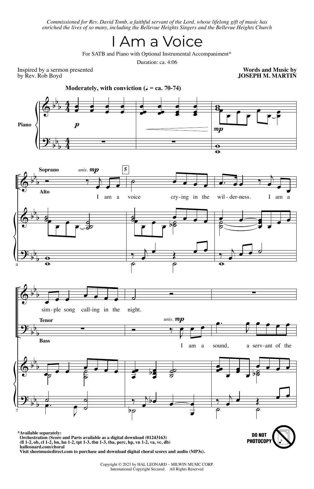 Learn to play Joseph M. Martin I Am A Voice sheet music for SATB Choir in minutes. Price: 3.9900$ Joseph M. Martin I Am A Voice sheet music notes and chords arranged for SATB Choir