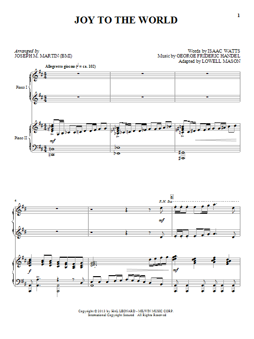 Learn to play Joseph M. Martin Joy To The World sheet music for Piano Duet in minutes. Joseph M. Martin Joy To The World sheet music notes and chords. Download Printable PDF.