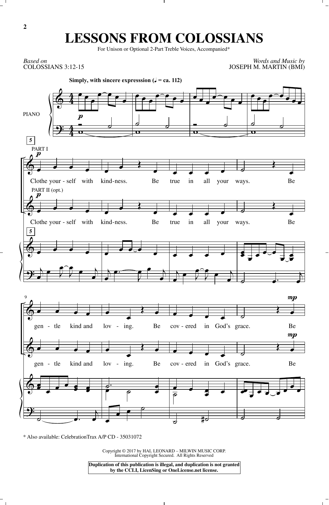 Learn to play Joseph M. Martin Lessons From Colossians sheet music for Unison Choir in minutes. Price: 3.9900$ Joseph M. Martin Lessons From Colossians sheet music notes and chords arranged for Unison Choir