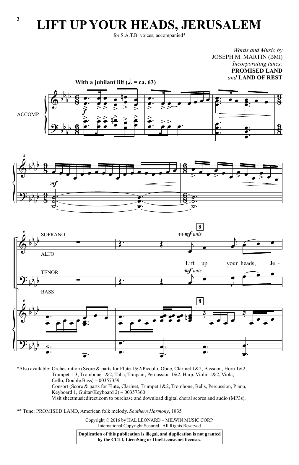 Learn to play Joseph M. Martin Lift Up Your Heads, Jerusalem sheet music for SATB Choir in minutes. Price: 3.9900$ Joseph M. Martin Lift Up Your Heads, Jerusalem sheet music notes and chords arranged for SATB Choir