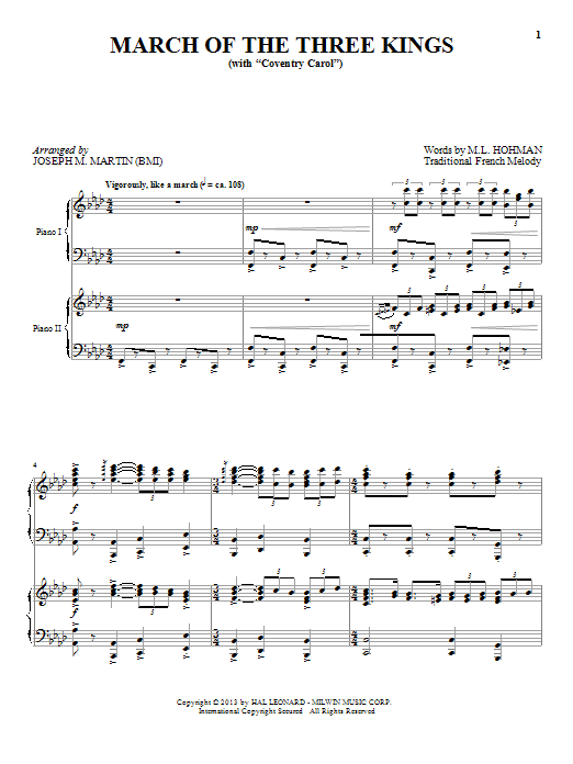 Learn to play Joseph M. Martin March Of The Three Kings sheet music for Piano Duet in minutes. Joseph M. Martin March Of The Three Kings sheet music notes and chords. Download Printable PDF.