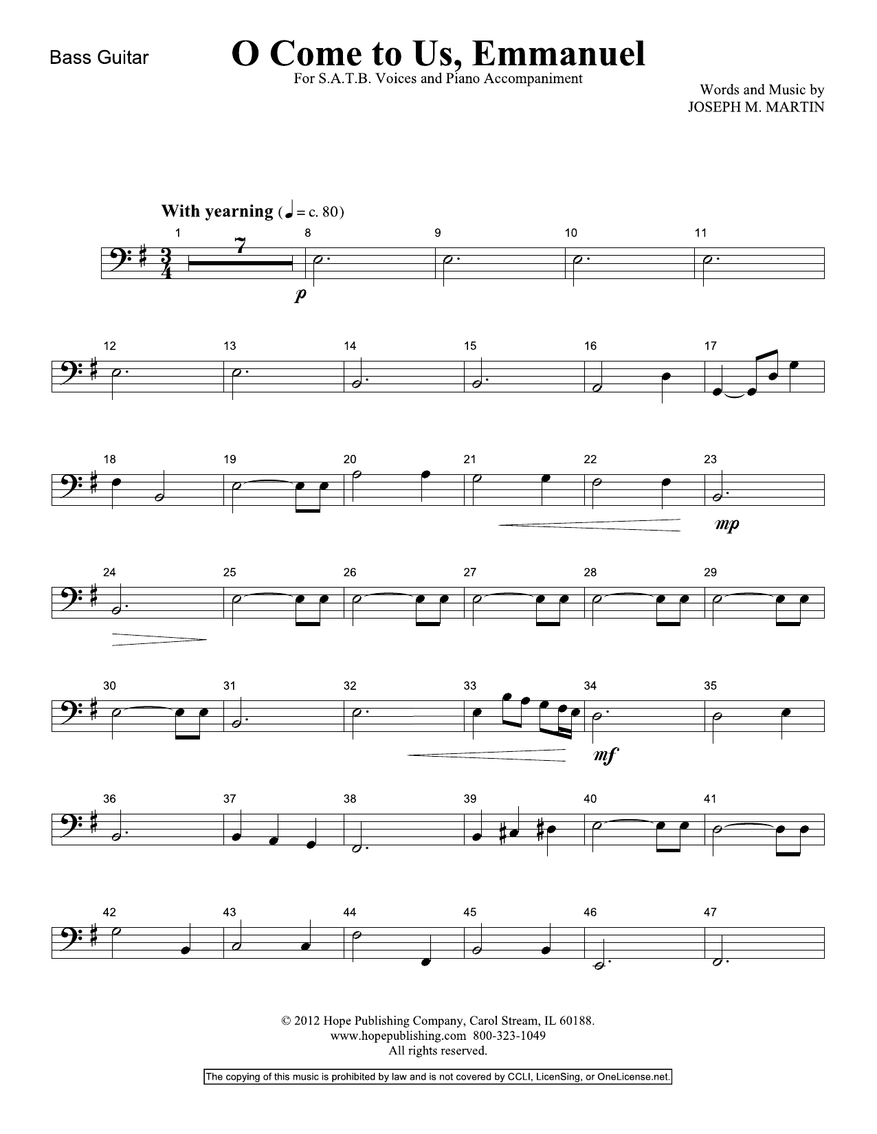 Learn to play Joseph M. Martin O Come To Us, Emmanuel - Bass Guitar sheet music for Choir Instrumental Pak in minutes. Price: 39.9900$ Joseph M. Martin O Come To Us, Emmanuel - Bass Guitar sheet music notes and chords arranged for Choir Instrumental Pak