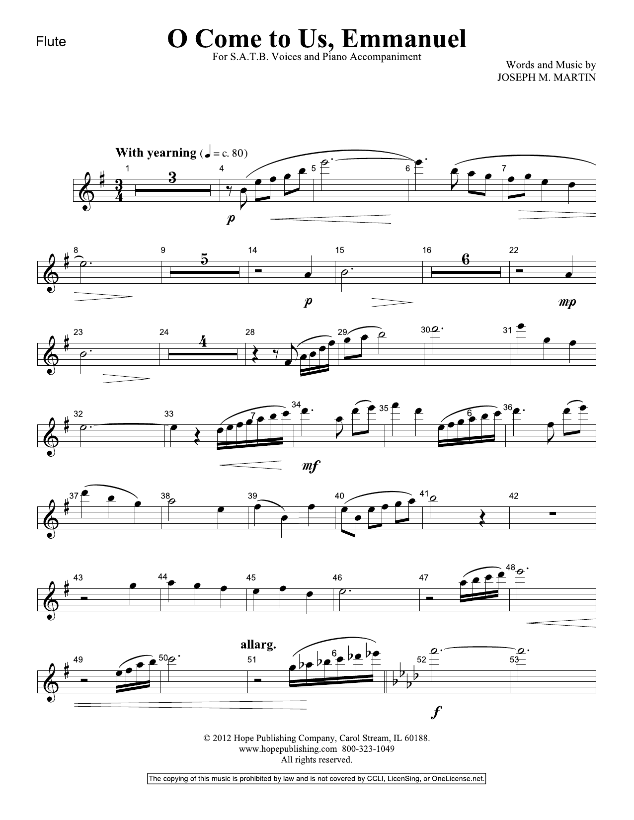 Joseph M. Martin O Come To Us, Emmanuel - Flute sheet music notes and chords arranged for Choir Instrumental Pak