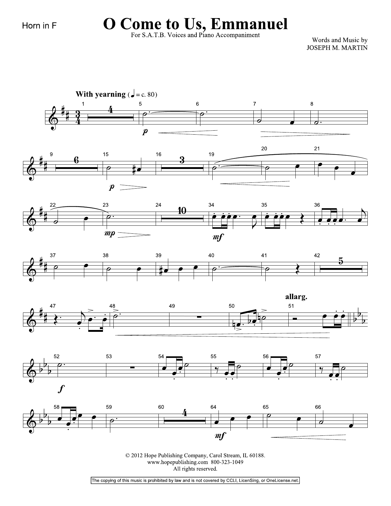 Learn to play Joseph M. Martin O Come To Us, Emmanuel - Horn sheet music for Choir Instrumental Pak in minutes. Price: 39.9900$ Joseph M. Martin O Come To Us, Emmanuel - Horn sheet music notes and chords arranged for Choir Instrumental Pak