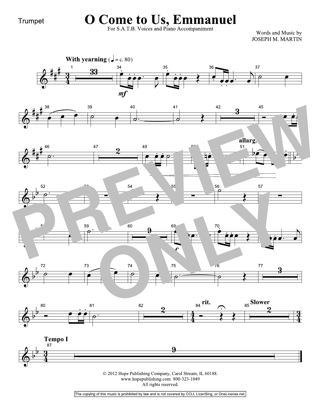 Learn to play Joseph M. Martin O Come To Us, Emmanuel - Trumpet sheet music for Choir Instrumental Pak in minutes. Price: 39.9900$ Joseph M. Martin O Come To Us, Emmanuel - Trumpet sheet music notes and chords arranged for Choir Instrumental Pak