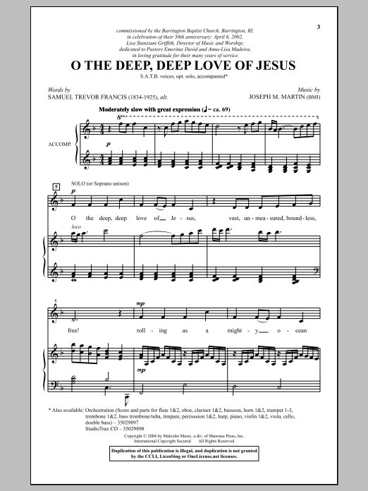 Learn to play Joseph M. Martin O The Deep, Deep Love Of Jesus sheet music for SATB Choir in minutes. Price: 3.9900$ Joseph M. Martin O The Deep, Deep Love Of Jesus sheet music notes and chords arranged for SATB Choir