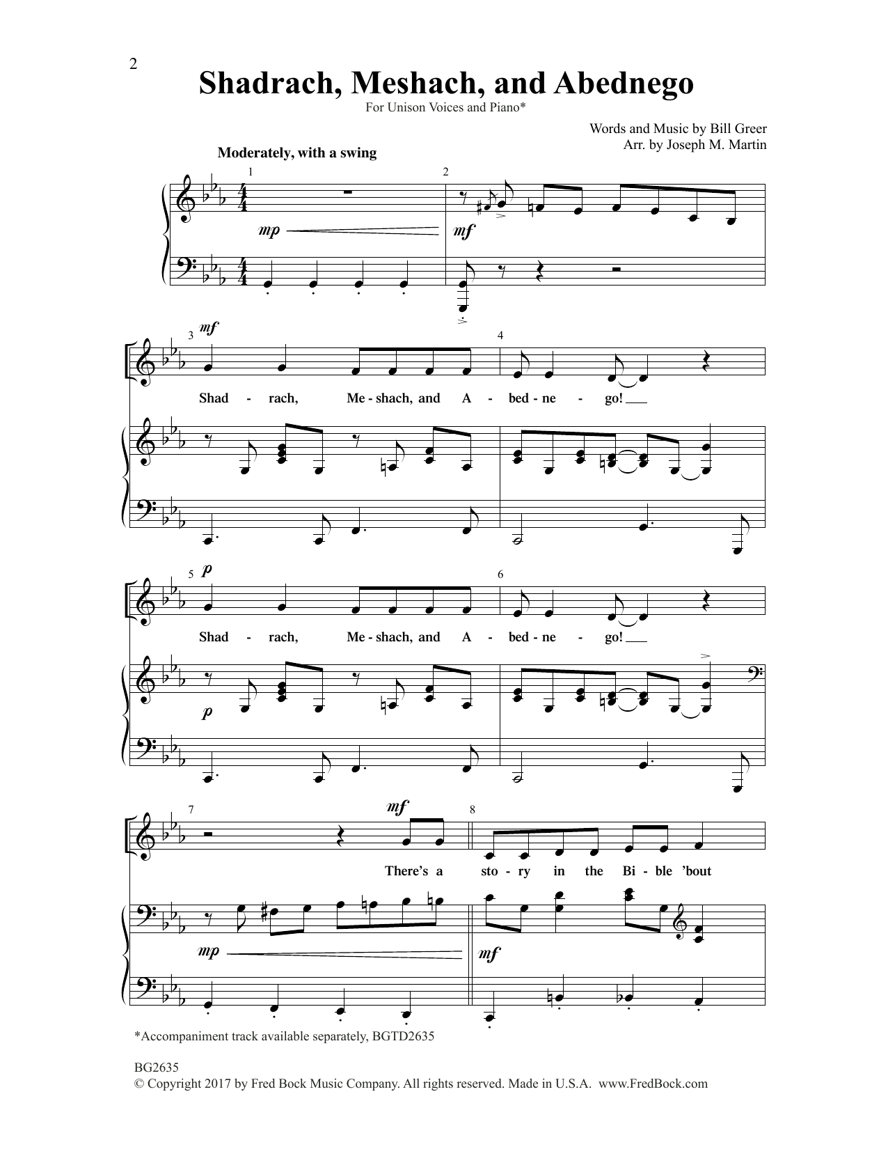 Learn to play Joseph M. Martin Shadrach, Meshach and Abednego sheet music for Unison Choir in minutes. Price: 3.9900$ Joseph M. Martin Shadrach, Meshach and Abednego sheet music notes and chords arranged for Unison Choir